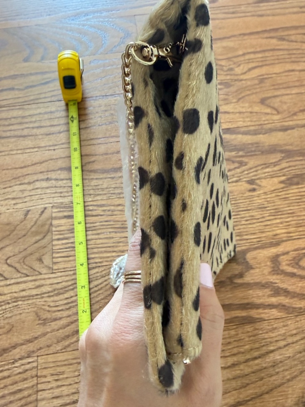NWT Tuckernuck Leopard Calf Hair Clutch Crossbody Bag Animal Print Chain Strap - Picture 5 of 7